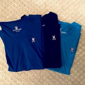 Psycho Bunny Kids' V-Neck T-Shirts - Blue, Navy, Teal Bundle.